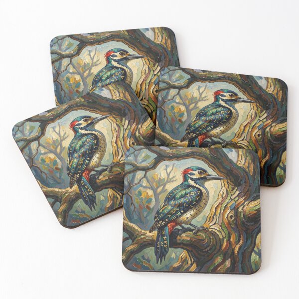 Item preview,  Mystical Woodpecker at Sunset – Runic Feathers and Painterly Forest Magic in Vivid Colors designed and sold by FotoworldEdel.