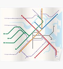 Simple Boston T MBTA transit map Poster