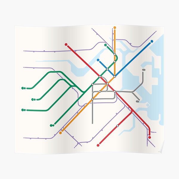 Simple Boston T MBTA transit map Poster