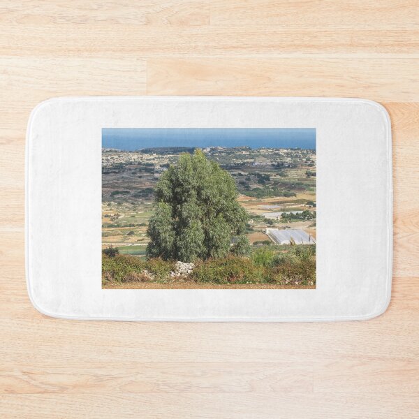 Item preview, Eucalyptus Tree Overlooking Mediterranean Farmland and Coastal Countryside With Greenhouses and Terraced Fields designed and sold by Nmallia.