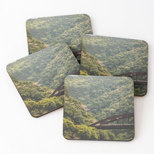 Item preview, Red tourist train crossing mountain bridge designed and sold by mazatrazz.