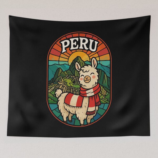 Item preview, Peru Kawaii Llama Stained Glass Art Travel designed and sold by TomFrontierArt.
