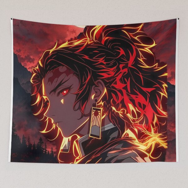 Item preview, Flame Aura Anime Warrior Under Blood Moon | Fiery Samurai Anime Aesthetic designed and sold by Dyan4.