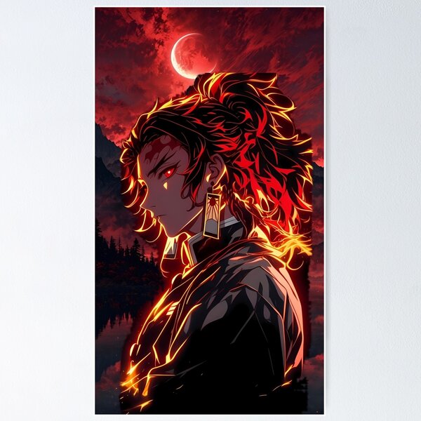 Item preview, Flame Aura Anime Warrior Under Blood Moon | Fiery Samurai Anime Aesthetic designed and sold by Dyan4.