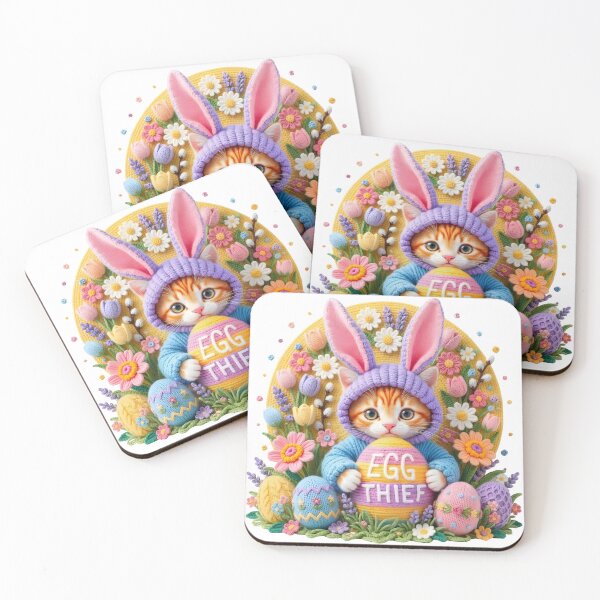 Item preview, Egg Thief – Cute Knitted Easter Kitten Bunny Design designed and sold by relso.