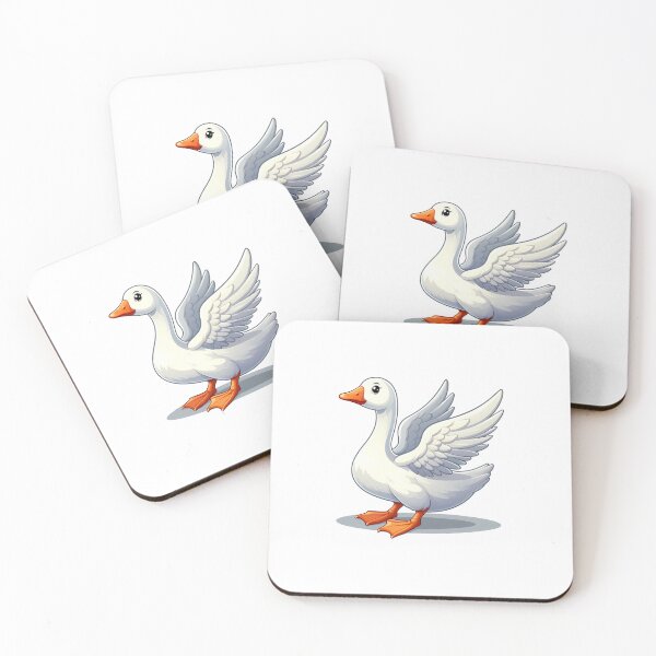 Item preview, A cartoon-style white goose with wings spread, featuring an orange beak and feet. designed and sold by cave-canvas.