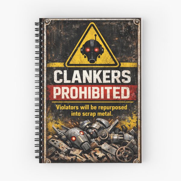 Item preview, funny clankers prohibited sci-fi sticker designed and sold by octozap.