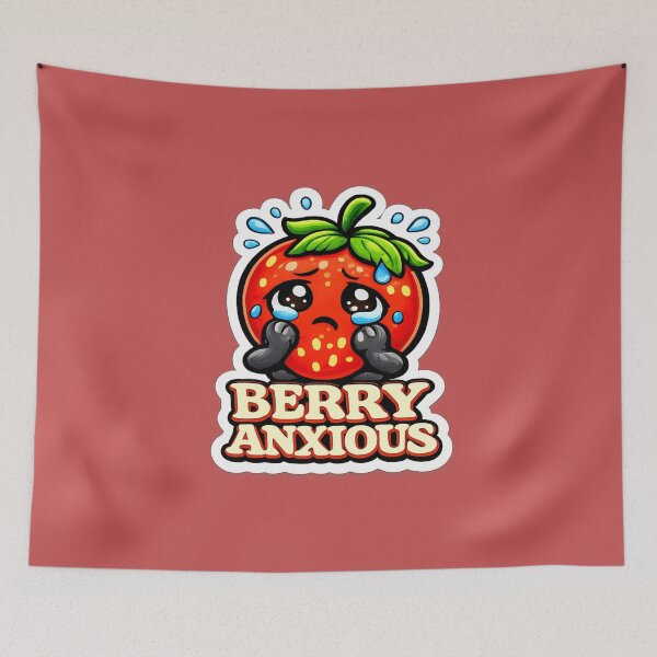 Item preview, Berry Anxious Strawberry Sticker – Funny Strawberry Pun Sticker – Kawaii Anxiety Mood Sticker designed and sold by MrsMimpi.