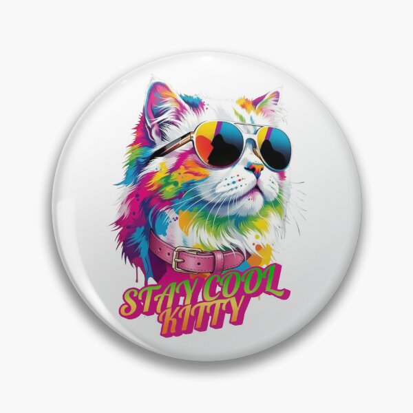 Aperçu de l'œuvre Lunettes de soleil Stay Cool Kitty – Lunettes de soleil colorées style chat rétro vaporwave créée et vendue par ThreadThatSpeak.