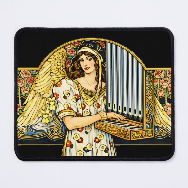 Item preview, Art Nouveau Angel Organ Player Vintage Music Illustration Poster | Belle Époque Floral Angel Art designed and sold by EmiliaBassano.