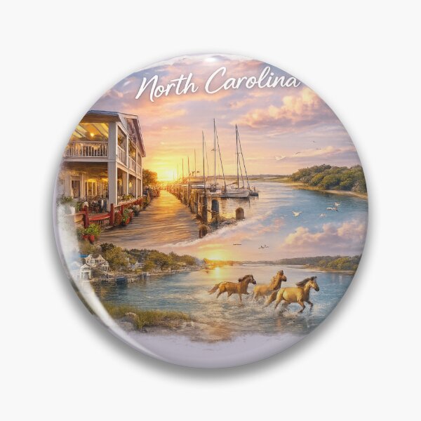 Item preview, North Carolina Beaufort Waterfront & Wild Horses Travel Sticker – Crystal Coast Coastal Scene designed and sold by SamEmbersLiving.
