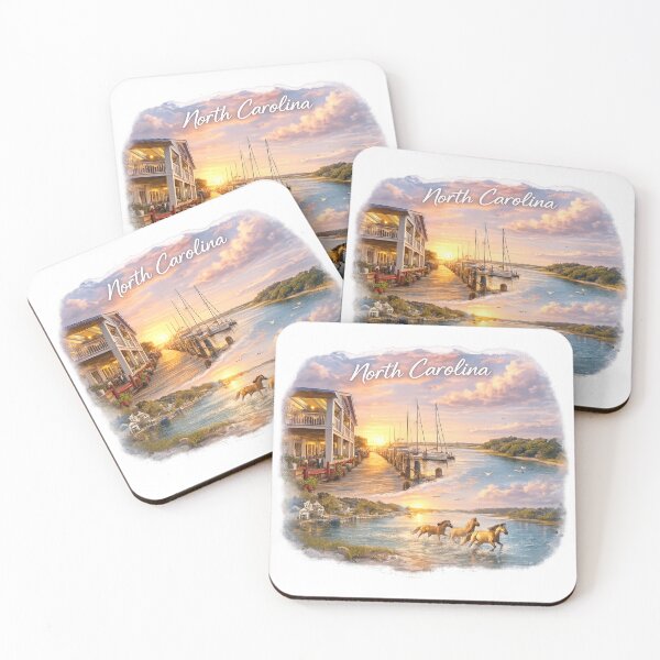 Item preview, North Carolina Beaufort Waterfront & Wild Horses Travel Sticker – Crystal Coast Coastal Scene designed and sold by SamEmbersLiving.