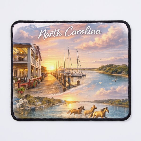 Item preview, North Carolina Beaufort Waterfront & Wild Horses Travel Sticker – Crystal Coast Coastal Scene designed and sold by SamEmbersLiving.