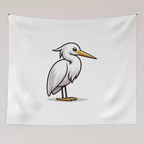 Item preview, Illustration of a white egret standing elegantly on a green patch. designed and sold by cave-canvas.