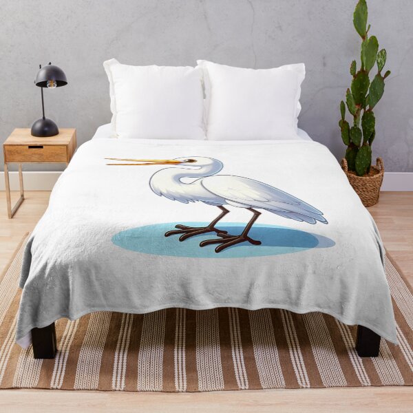 Item preview, A detailed illustration of a white heron with yellow beak, standing gracefully on water. designed and sold by cave-canvas.