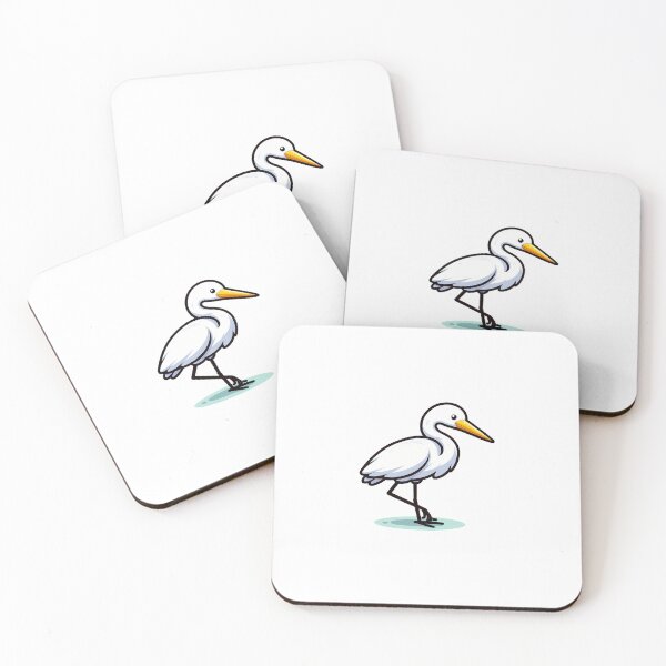 Item preview, A graceful white heron with a yellow beak stands elegantly on one leg. designed and sold by cave-canvas.