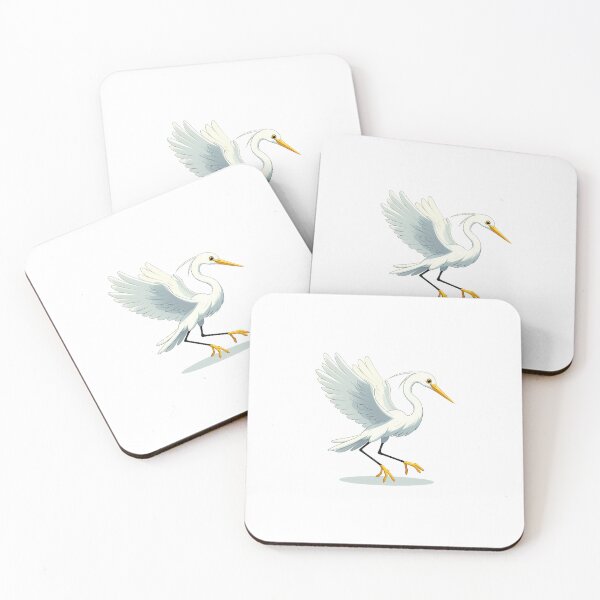 Item preview, A graceful white heron with outstretched wings, showcasing vibrant yellow feet and a keen eye. designed and sold by cave-canvas.