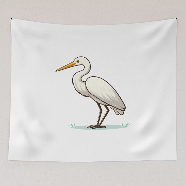 Item preview, Cartoon illustration of a white bird standing gracefully on green grass. designed and sold by cave-canvas.