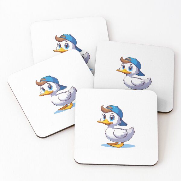Item preview, Adorable cartoon duck wearing a blue cap, featuring big bright eyes and a cheerful expression. designed and sold by cave-canvas.