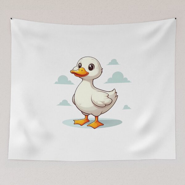 Item preview, Cute cartoon duckling standing proudly against a bright, fluffy cloud background. designed and sold by cave-canvas.