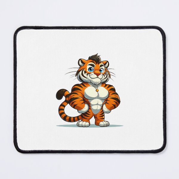 Item preview, A muscular cartoon tiger character with a confident expression, showcasing vibrant orange and black stripes. designed and sold by cave-canvas.