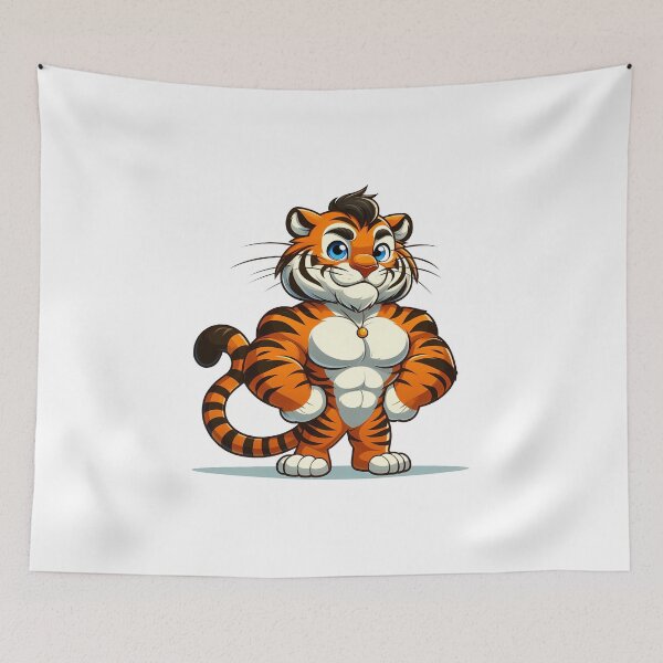 Item preview, A muscular cartoon tiger character with a confident expression, showcasing vibrant orange and black stripes. designed and sold by cave-canvas.