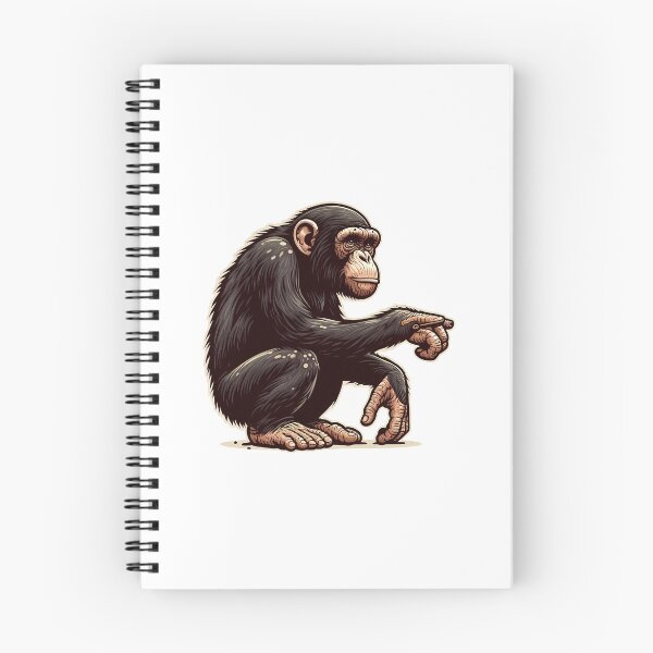 Item preview, A thoughtful chimpanzee sits in profile, pointing with its finger, showcasing intelligent expression. designed and sold by cave-canvas.