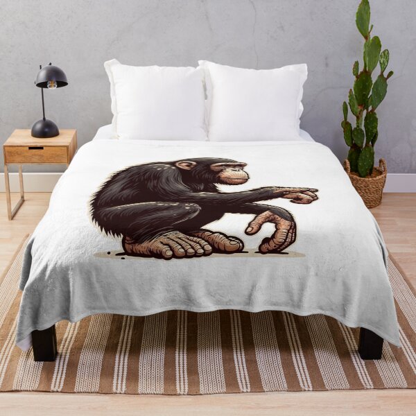 Item preview, A thoughtful chimpanzee sits in profile, pointing with its finger, showcasing intelligent expression. designed and sold by cave-canvas.
