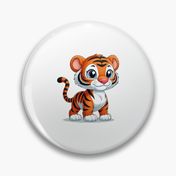 Item preview, Adorable cartoon baby tiger with bright orange and black stripes, big blue eyes, and a cheerful expression. designed and sold by cave-canvas.