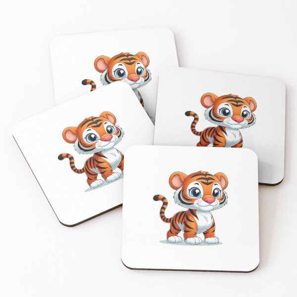 Item preview, Adorable cartoon baby tiger with bright orange and black stripes, big blue eyes, and a cheerful expression. designed and sold by cave-canvas.