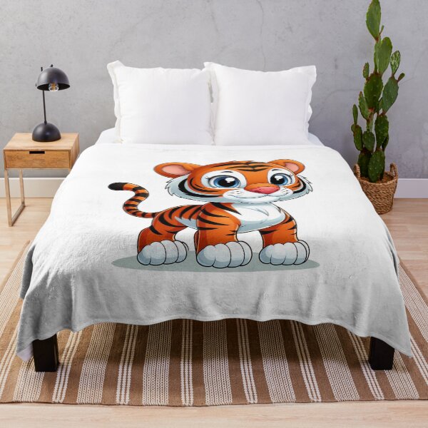 Item preview, Adorable cartoon baby tiger with bright orange and black stripes, big blue eyes, and a cheerful expression. designed and sold by cave-canvas.