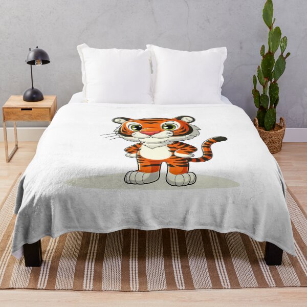 Item preview, Cute cartoon tiger with vibrant orange and black stripes, standing confidently with a friendly smile. designed and sold by cave-canvas.