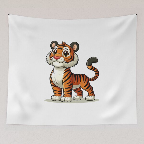 Item preview, Cute cartoon tiger with a friendly expression standing proudly, showcasing its vibrant orange and black stripes. designed and sold by cave-canvas.