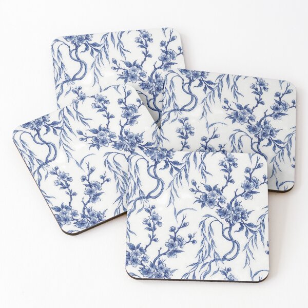 Item preview, Vintage Blue and White Chinoiserie Cherry Blossom Pattern designed and sold by InkedHorizon.