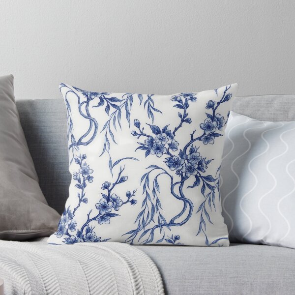 Item preview, Vintage Blue and White Chinoiserie Cherry Blossom Pattern designed and sold by InkedHorizon.