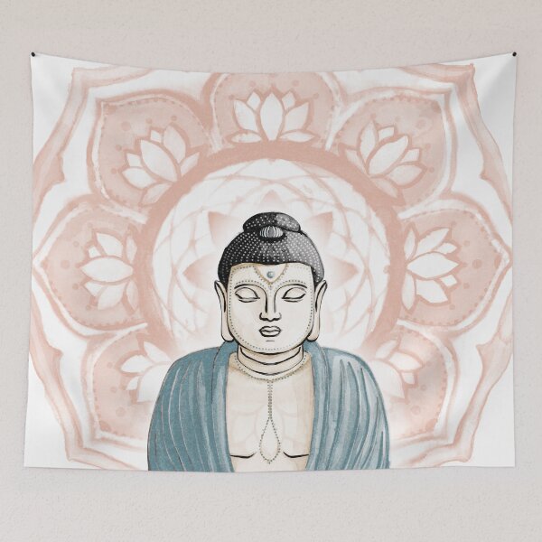 Item preview, Buddha Padma Watercolor - Fawn Coal Peacock - Coral Halo designed and sold by Irene Estelle.