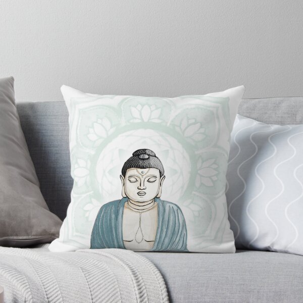 Item preview, Buddha Padma Watercolor - Fawn Coal Peacock - Mint Halo designed and sold by Irene Estelle.