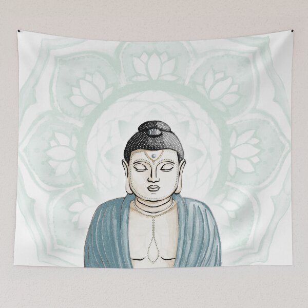 Item preview, Buddha Padma Watercolor - Fawn Coal Peacock - Mint Halo designed and sold by Irene Estelle.