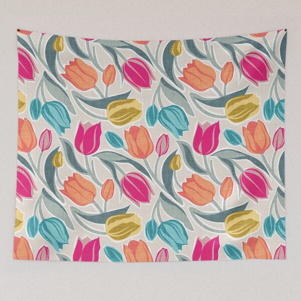 Item preview, Bloom-erang tulips - beige background bold colorful spring flowers designed and sold by SelmaCardoso.