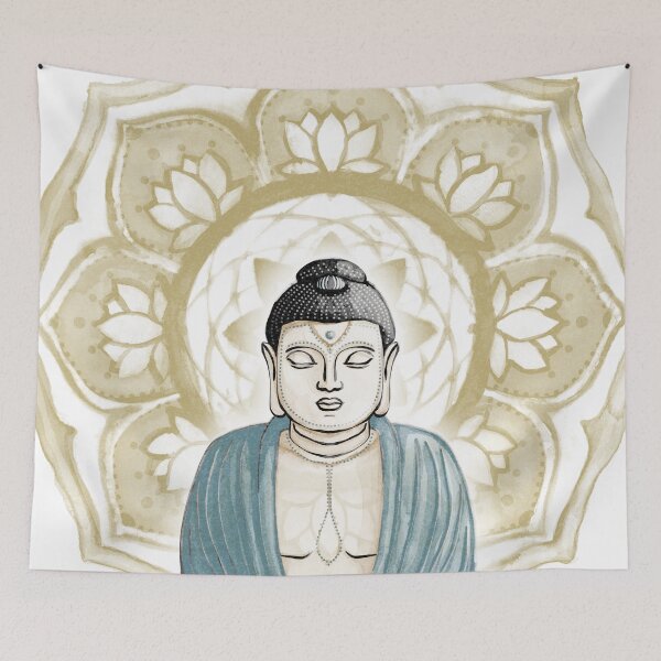 Item preview, Buddha Padma Watercolor - Fawn Coal Peacock - Ochre Halo designed and sold by Irene Estelle.