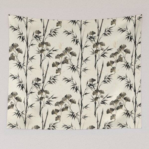 Item preview, Vintage Japanese Bamboo and Ginkgo Leaves Seamless Pattern designed and sold by InkedHorizon.
