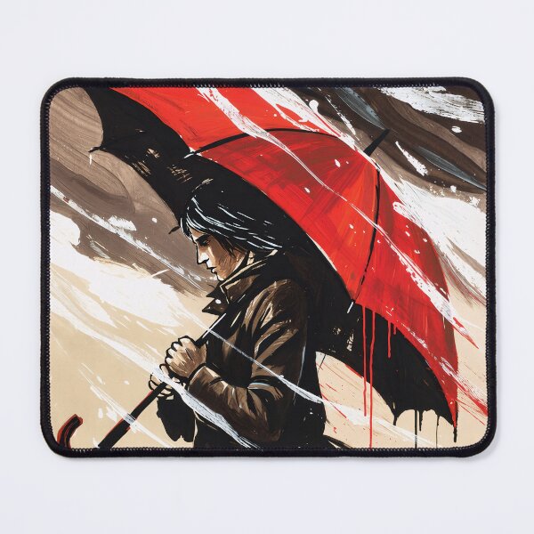 Item preview, Person Walking in Strong Wind Under Red Umbrella in Dramatic Stormy Scene designed and sold by LinaDesign Store.