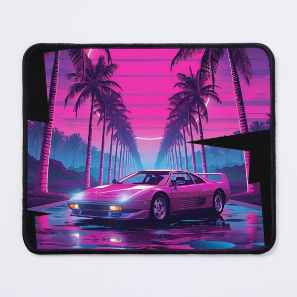 Item preview, Ferrar F40 80s retro-futuristic landscape with palm trees and a sports car neon colors 9 designed and sold by Neon G.