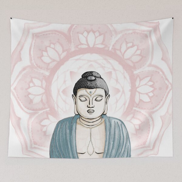 Item preview, Buddha Padma Watercolor - Fawn Coal Peacock - Pink Halo designed and sold by Irene Estelle.
