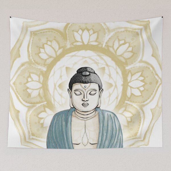 Item preview, Buddha Padma Watercolor - Fawn Coal Peacock - Saffron Halo designed and sold by Irene Estelle.