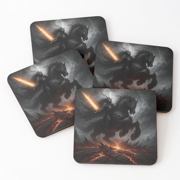 Item preview, Hellfire Abyssal Knight & Demonic Steed | Dark Fantasy Art designed and sold by MouradStudio.