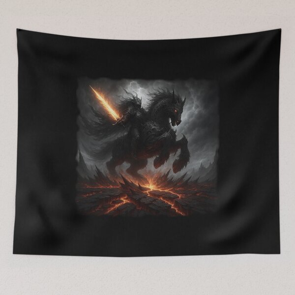 Item preview, Hellfire Abyssal Knight & Demonic Steed | Dark Fantasy Art designed and sold by MouradStudio.