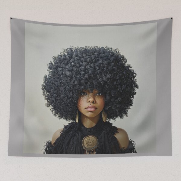 Item preview, Elegant Portrait of Woman with Voluminous Afro and Gold Medallion designed and sold by Shannon Hilson.