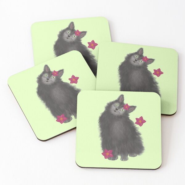 Item preview, Whimsical floofy black cat with flowers designed and sold by Felkie.
