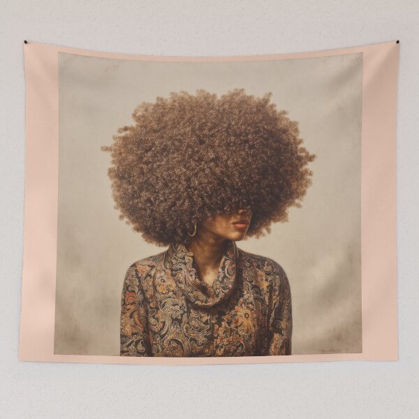 Item preview, Retro Fashion Portrait with Oversized Afro and Ornate Patterned Clothing designed and sold by Shannon Hilson.